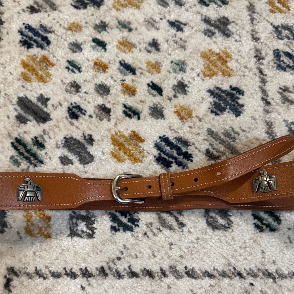 Leather Western Belt Brown USA Thunderbird Buffalo Concho Size 40 Southwestern
